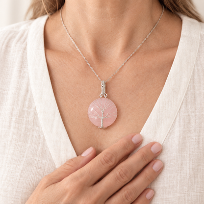 Rose Quartz Tree of Life Pendant - Self-Love Crystal Gift
