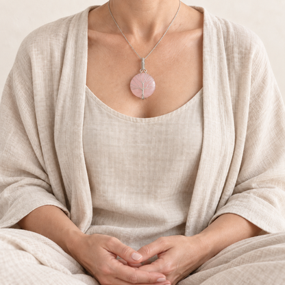 Rose Quartz Tree of Life Pendant - Self-Love Crystal Gift