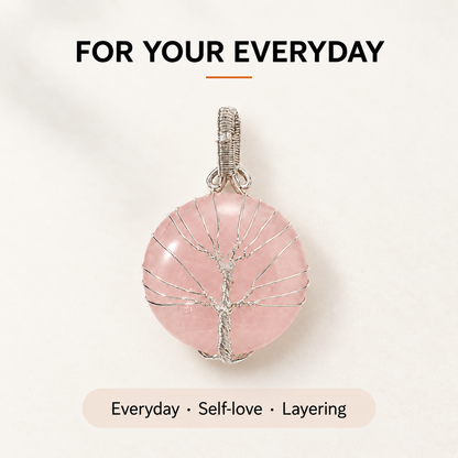 Rose Quartz Tree of Life Pendant - Self-Love Crystal Gift