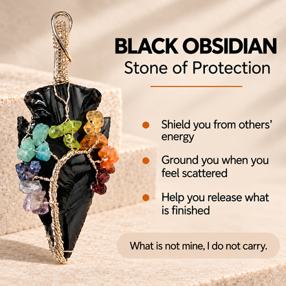 Black Obsidian Arrowhead – 7 Chakra Necklace Pendant