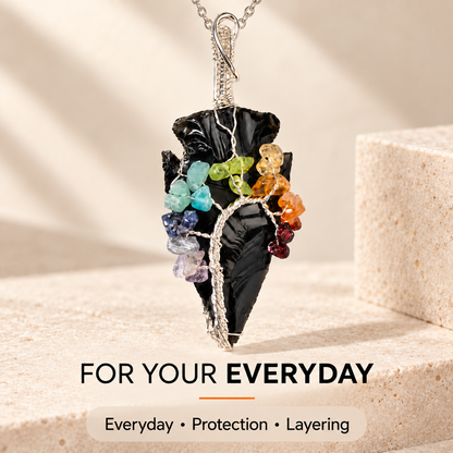 Black Obsidian Arrowhead – 7 Chakra Necklace Pendant