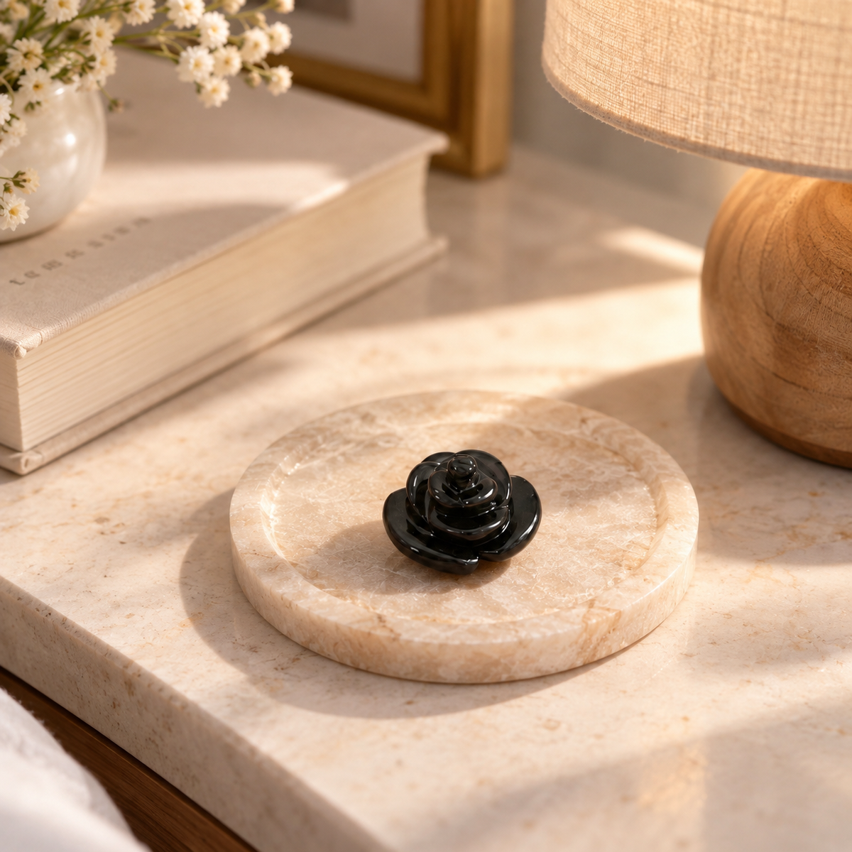 Black Obsidian Rose Pocket Stone – Protection and Grounding