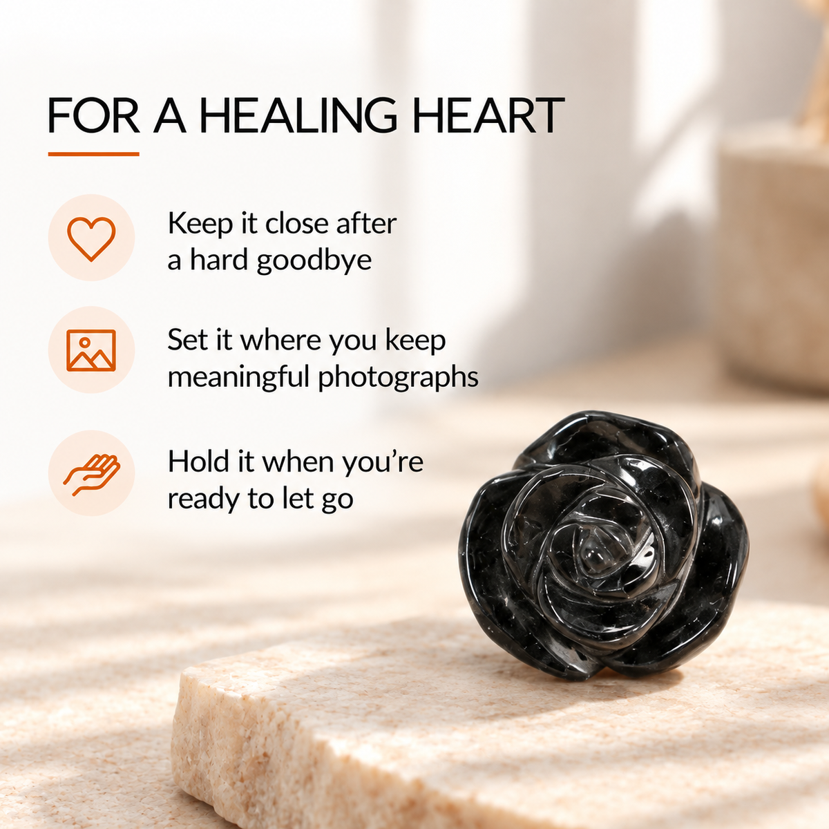 Black Obsidian Rose Pocket Stone – Protection and Grounding
