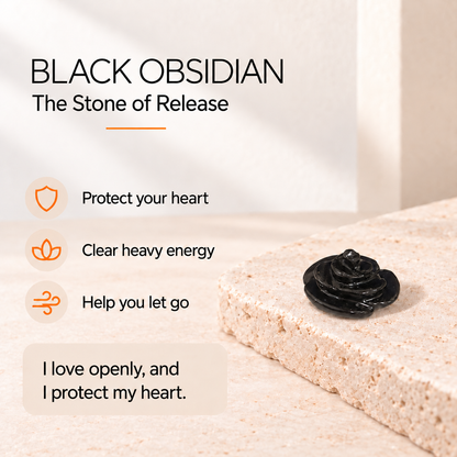Black Obsidian Rose Pocket Stone – Protection and Grounding