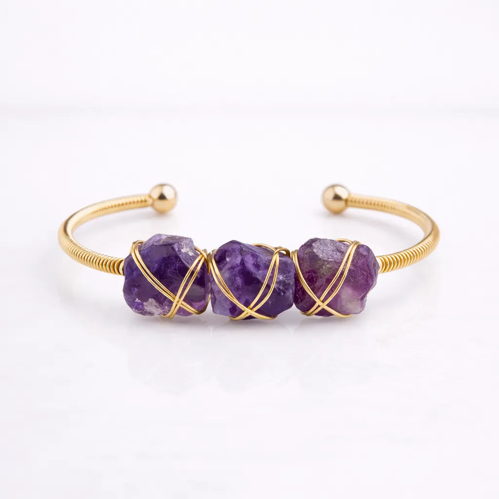 Natural Crystal Raw Stone Bracelet — Healing Energy in Every Bead