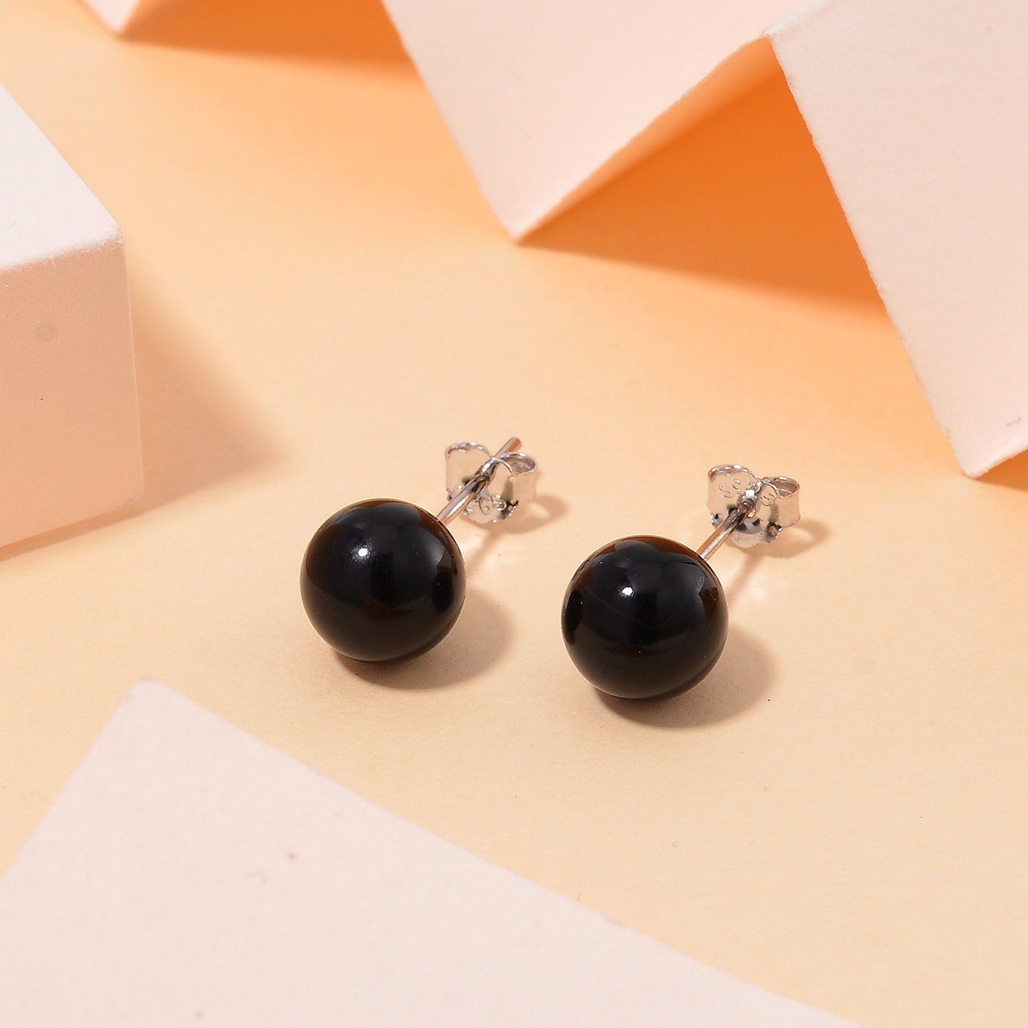 Black Agate Stud Earrings