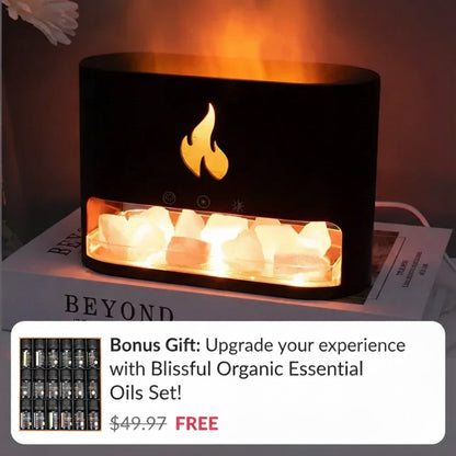 Himalayan Salt Fireplace Humidifier Lamp + FREE 18 Organic Essential Oils Set