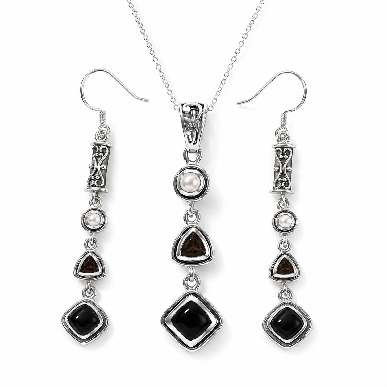 Silver Black Obsidian Set
