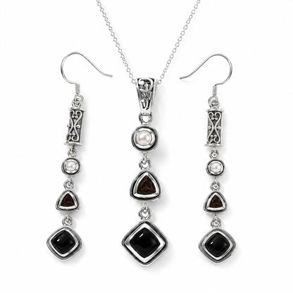 Silver Black Obsidian Set