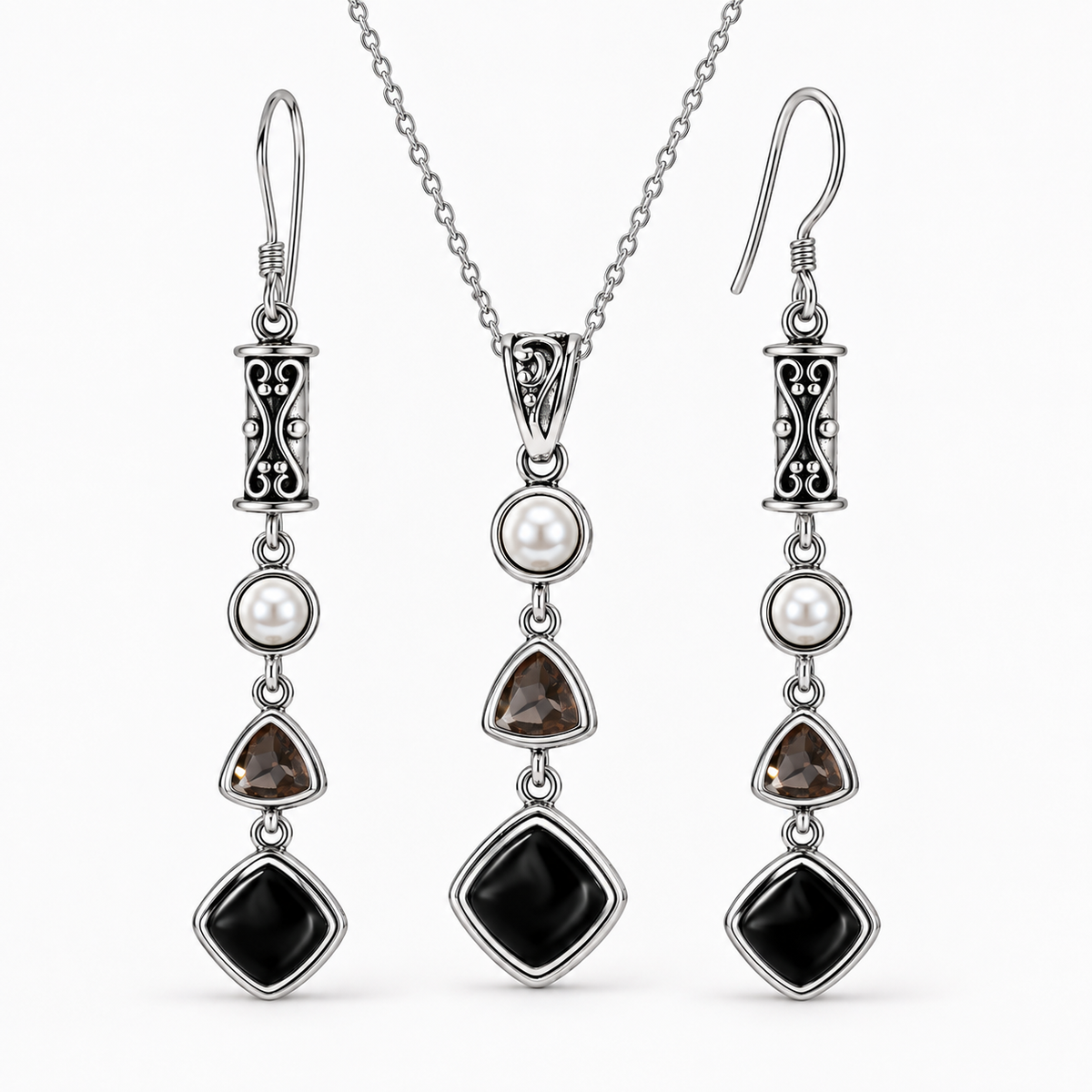 Silver Black Obsidian Set