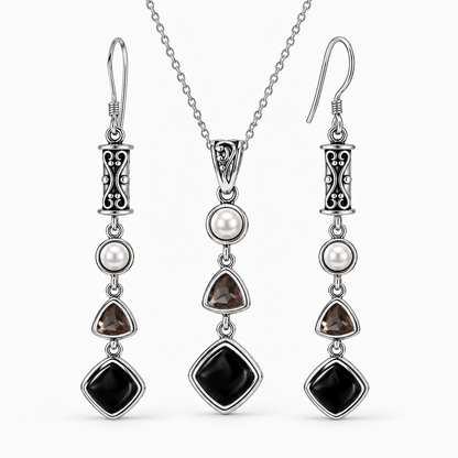 Silver Black Obsidian Set