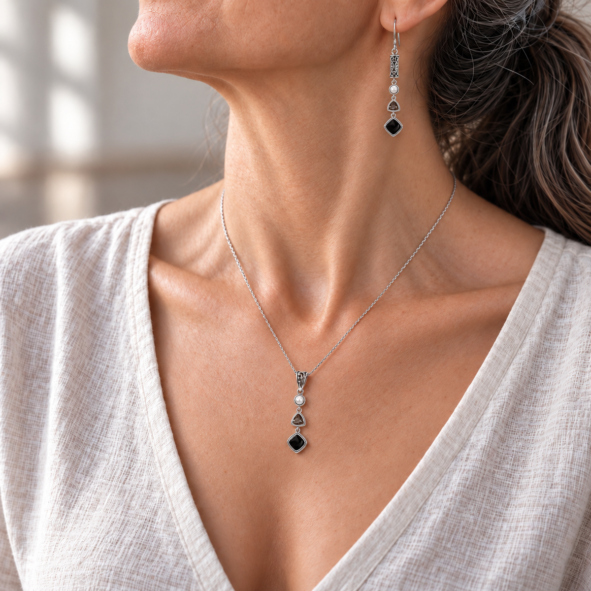 Silver Black Obsidian Set