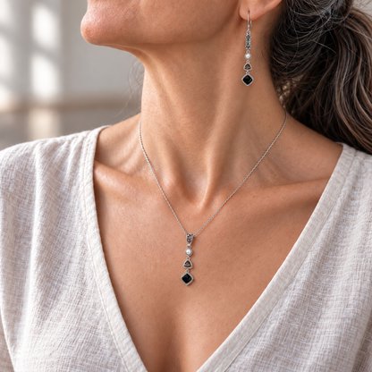 Silver Black Obsidian Set