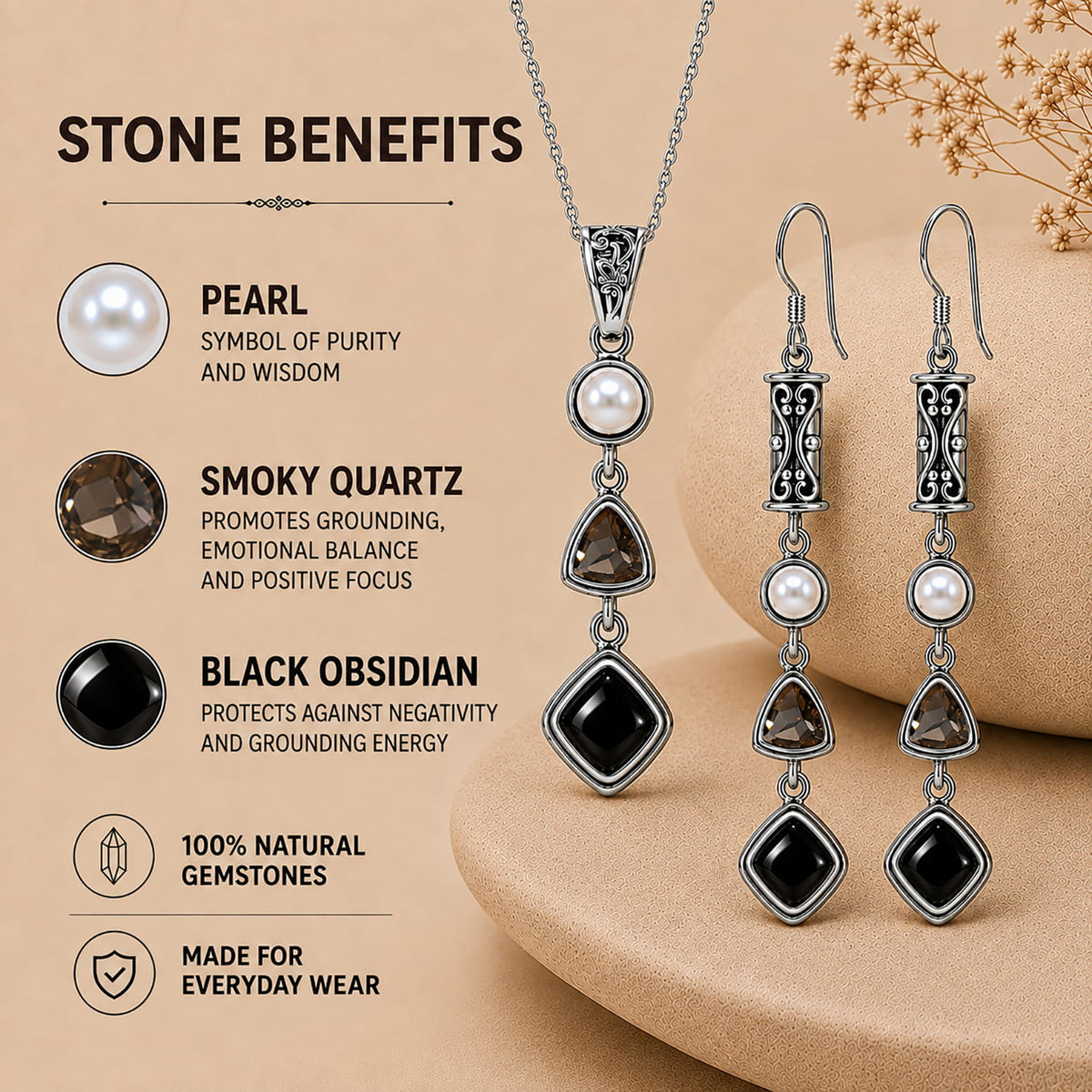Silver Black Obsidian Set