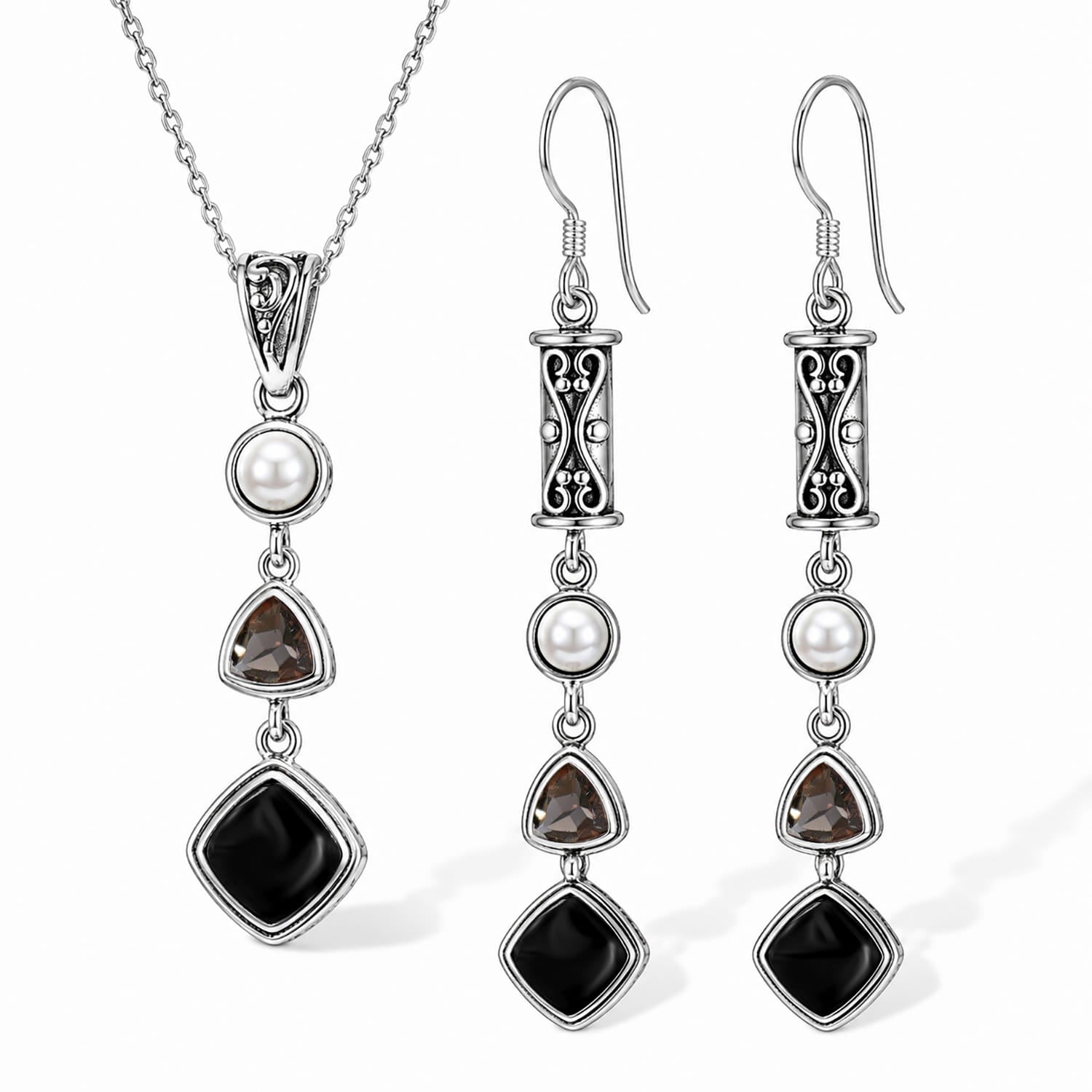Silver Black Obsidian Set