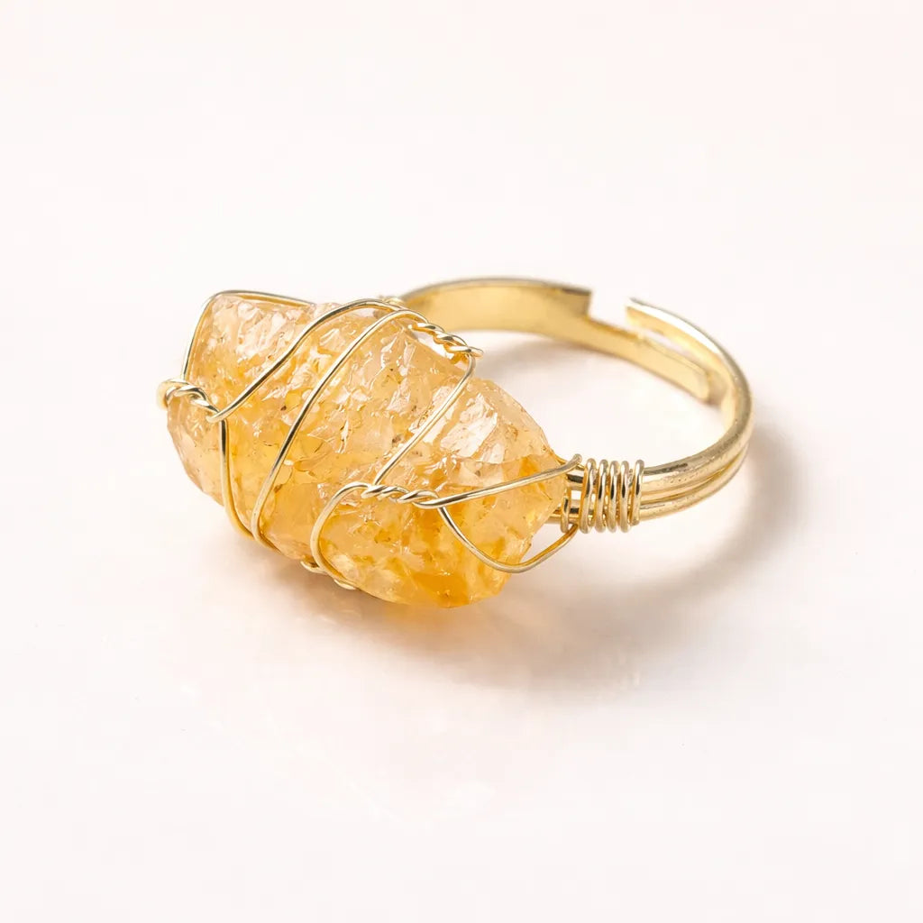 Healing Crystal Adjustable Ring — Natural Gemstone Statement Jewelry