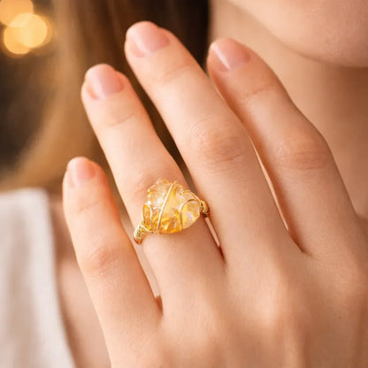 Healing Crystal Adjustable Ring — Natural Gemstone Statement Jewelry