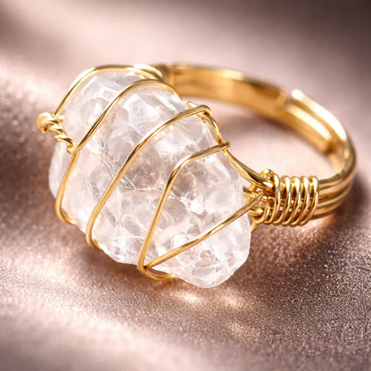 Healing Crystal Adjustable Ring — Natural Gemstone Statement Jewelry
