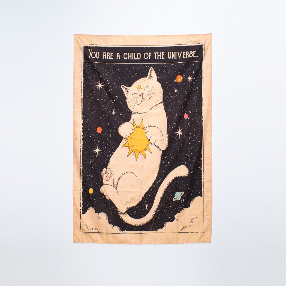 Mystical Dreaming Cat Tarot Wall Tapestry - Boho Decor