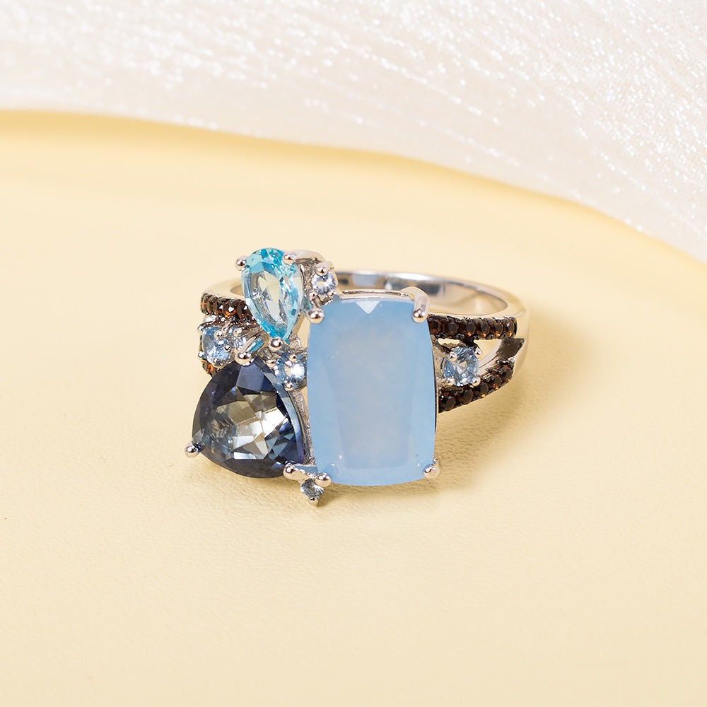 Aqua Blue Chalcedony Crystal Ring