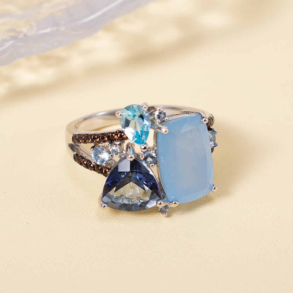 Aqua Blue Chalcedony Crystal Ring