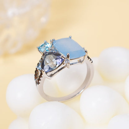 Aqua Blue Chalcedony Crystal Ring