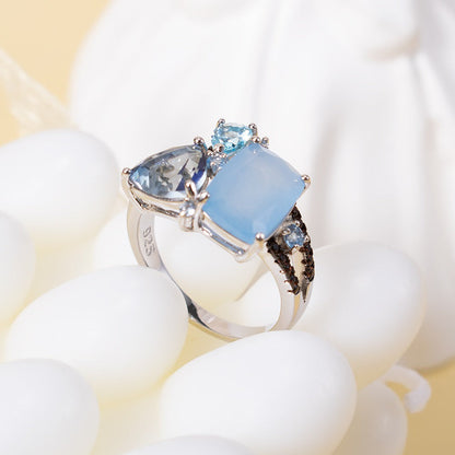 Aqua Blue Chalcedony Crystal Ring