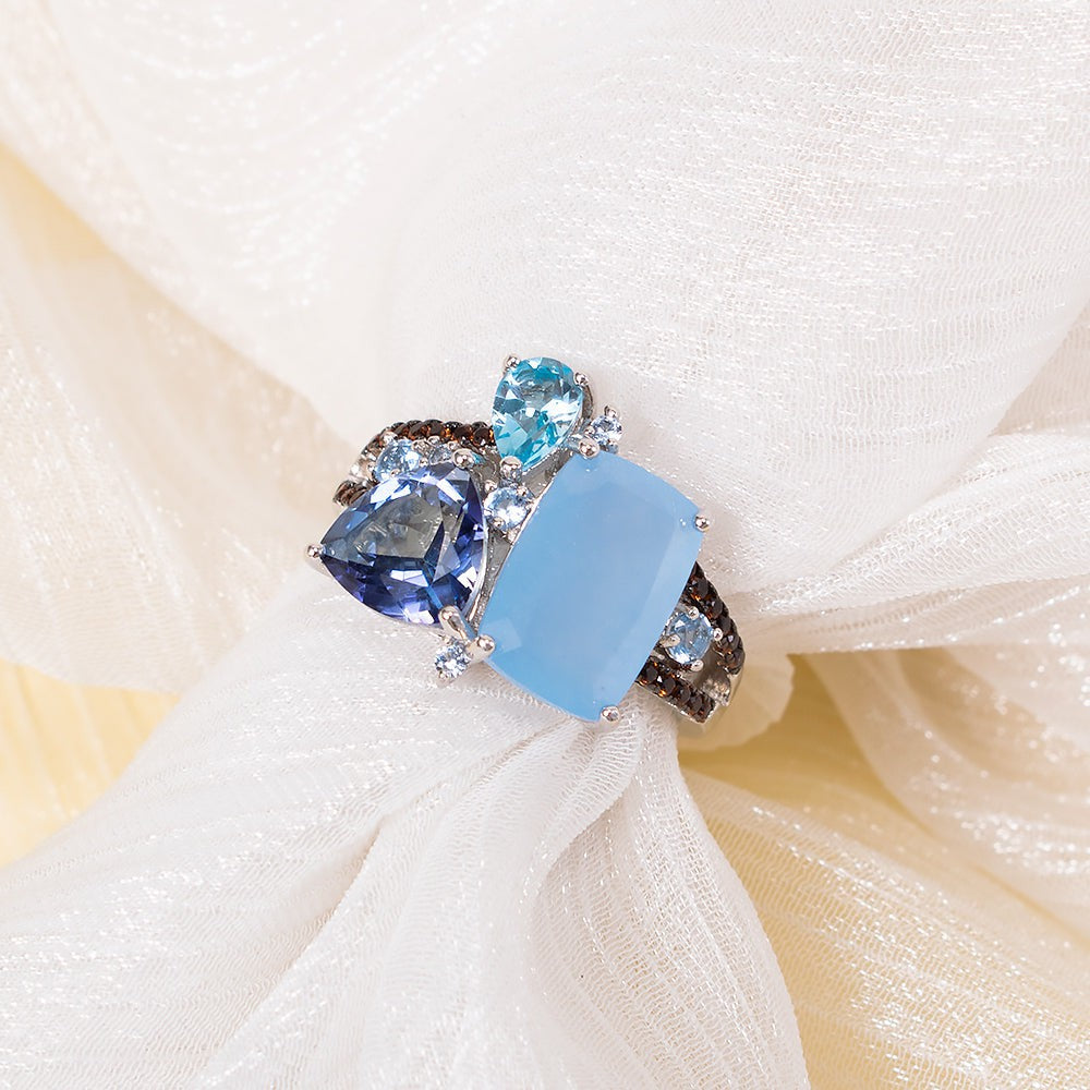 Aqua Blue Chalcedony Crystal Ring