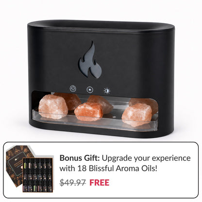 Himalayan Salt Fireplace Humidifier Lamp + FREE Set of 18 Blissful Aroma Oils