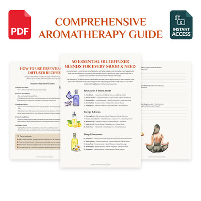A Downloadable PDF Guide with 50 Essential Oil Diffuser Recipes & 30-Day Aromatherapy Guide for Stress Relief