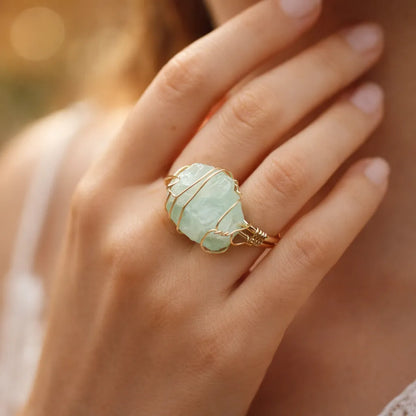Healing Crystal Adjustable Ring — Natural Gemstone Statement Jewelry