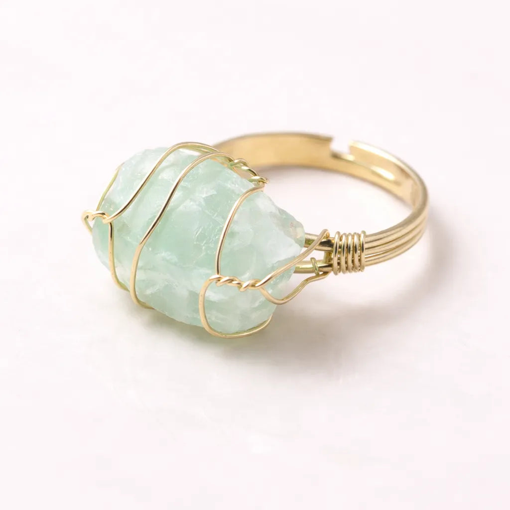 Healing Crystal Adjustable Ring — Natural Gemstone Statement Jewelry