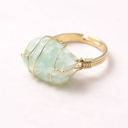Healing Crystal Adjustable Ring — Natural Gemstone Statement Jewelry