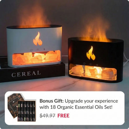 Himalayan Salt Fireplace Humidifier Lamp + FREE 18 Organic Essential Oils Set