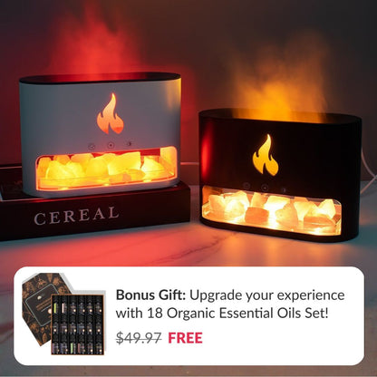 Himalayan Salt Fireplace Humidifier Lamp + FREE 18 Organic Essential Oils Set
