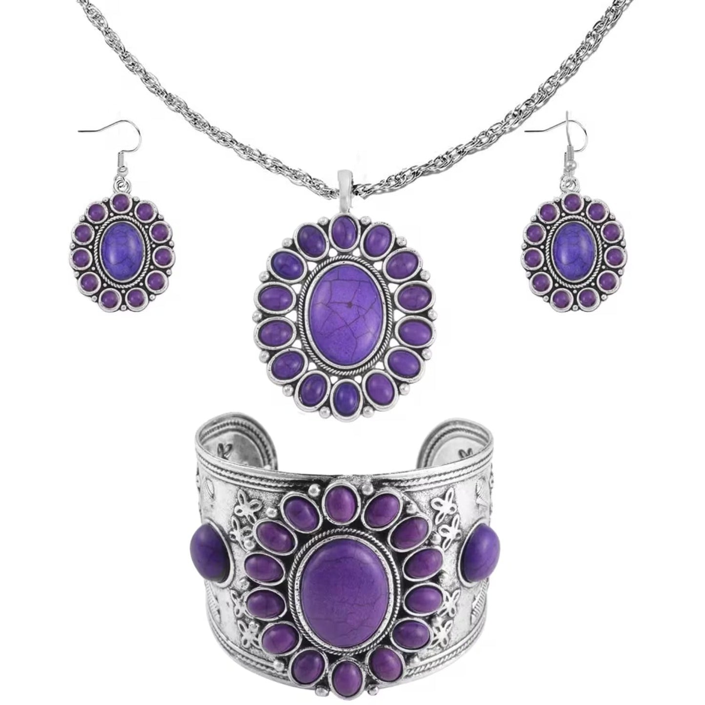Howlite Floral Cluster Jewelry Set