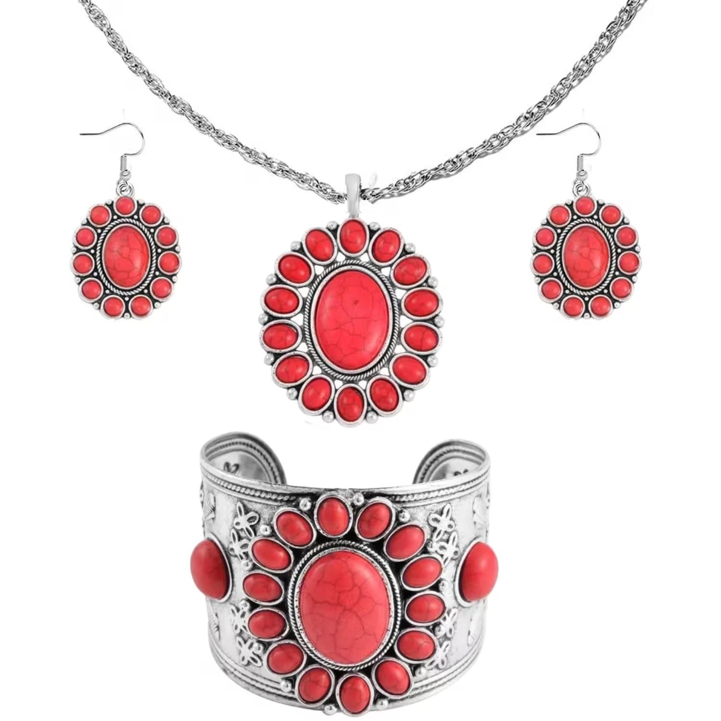 Howlite Floral Cluster Jewelry Set