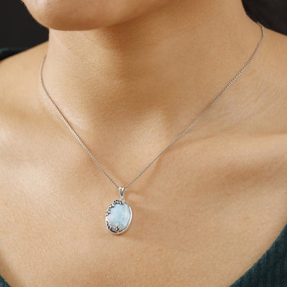 Larimar Flowing Leaf Pendant – Serenity & Strength in Sterling Silver