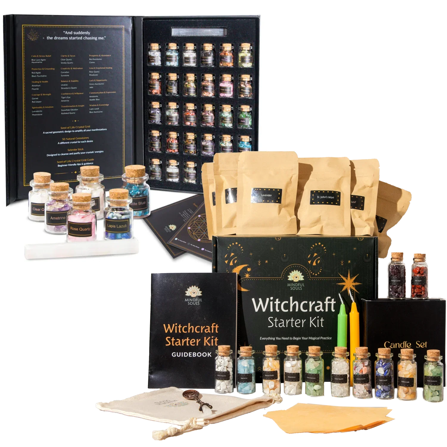Bundle: Mystical Manifestation Crystal Grid Kit & Witchcraft Starter Kit