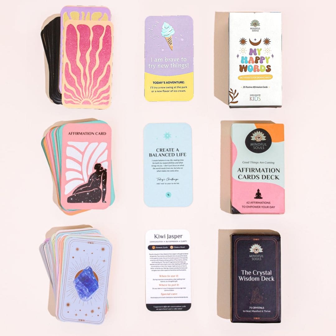 Premium Card Decks Set: The Wisdom Crystal Deck, Kids Card Deck, Affirmation Cards Deck