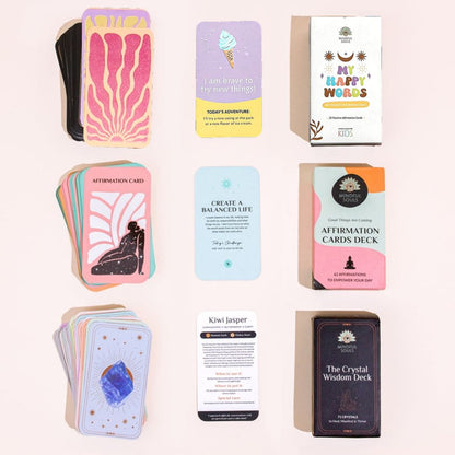 Premium Card Decks Set: The Wisdom Crystal Deck, Kids Card Deck, Affirmation Cards Deck