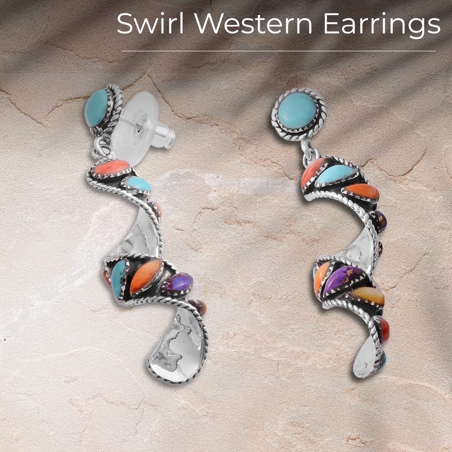 Sterling Silver Swirl Earrings with Turquoise – Grounding Energy in Motion