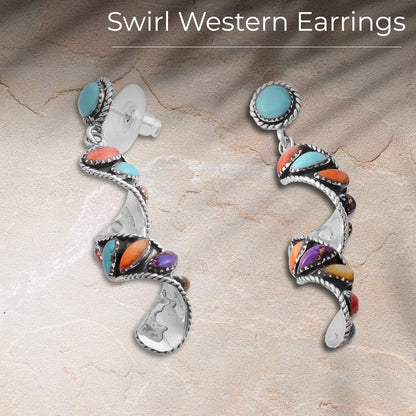 Sterling Silver Swirl Earrings with Turquoise – Grounding Energy in Motion