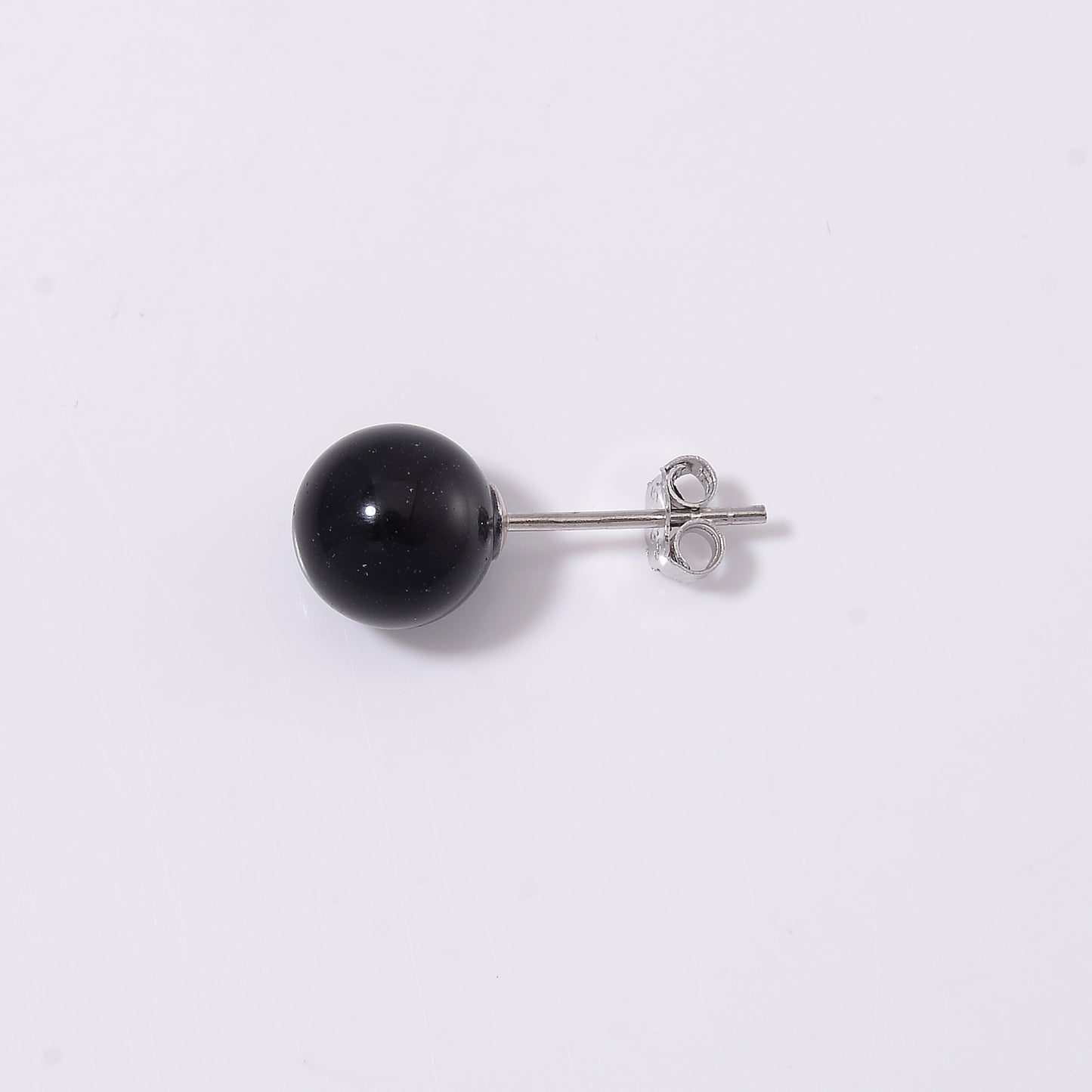 Obsidian Stud Earrings (Rhodium Plated Sterling Silver)