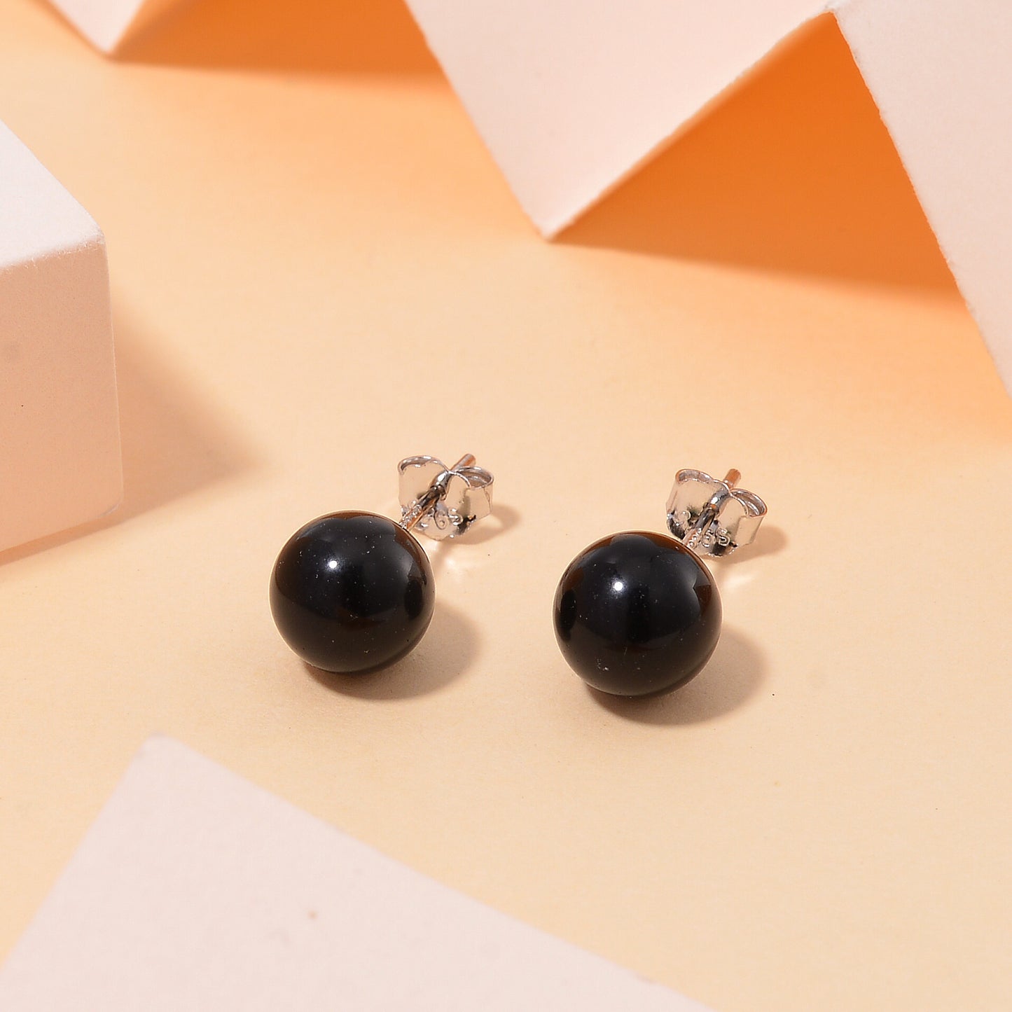 Obsidian Stud Earrings (Rhodium Plated Sterling Silver)