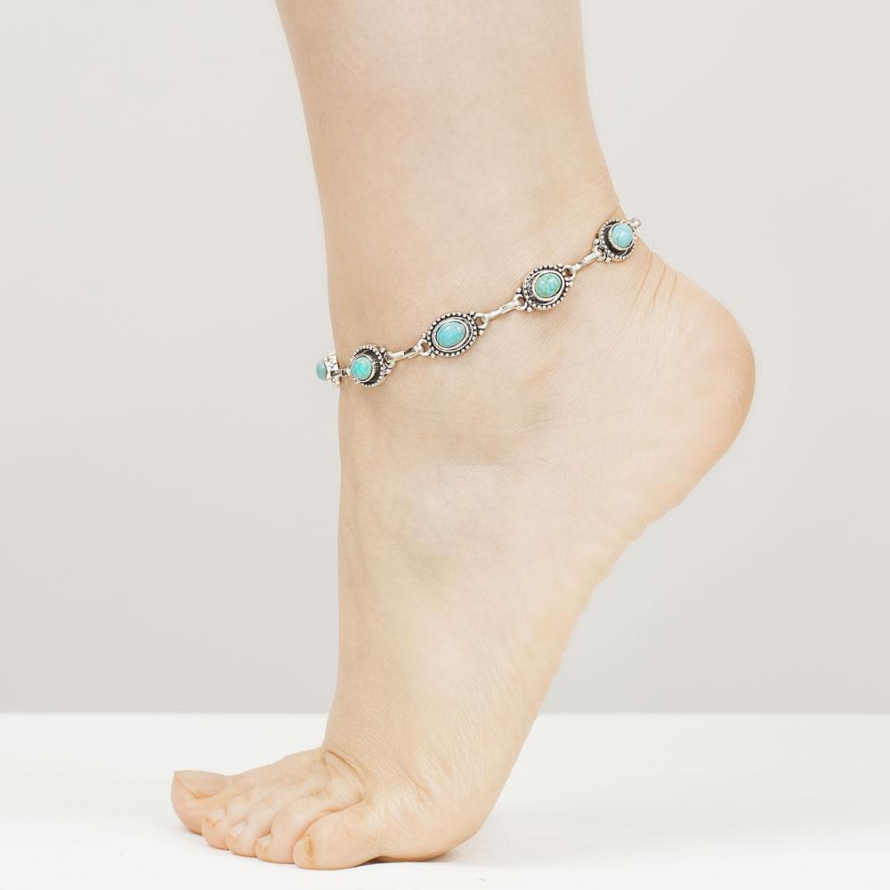 Turquoise Silver Anklet Bracelet