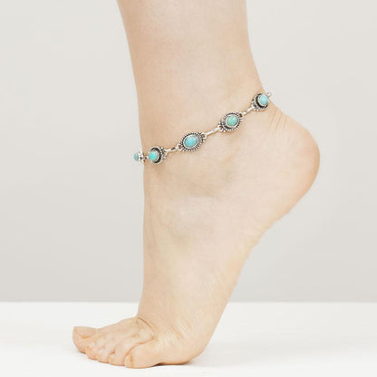 Turquoise Silver Anklet Bracelet