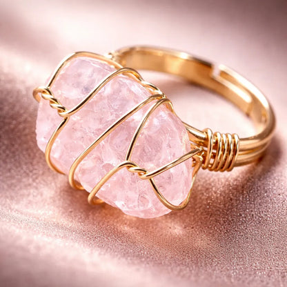 Healing Crystal Adjustable Ring — Natural Gemstone Statement Jewelry