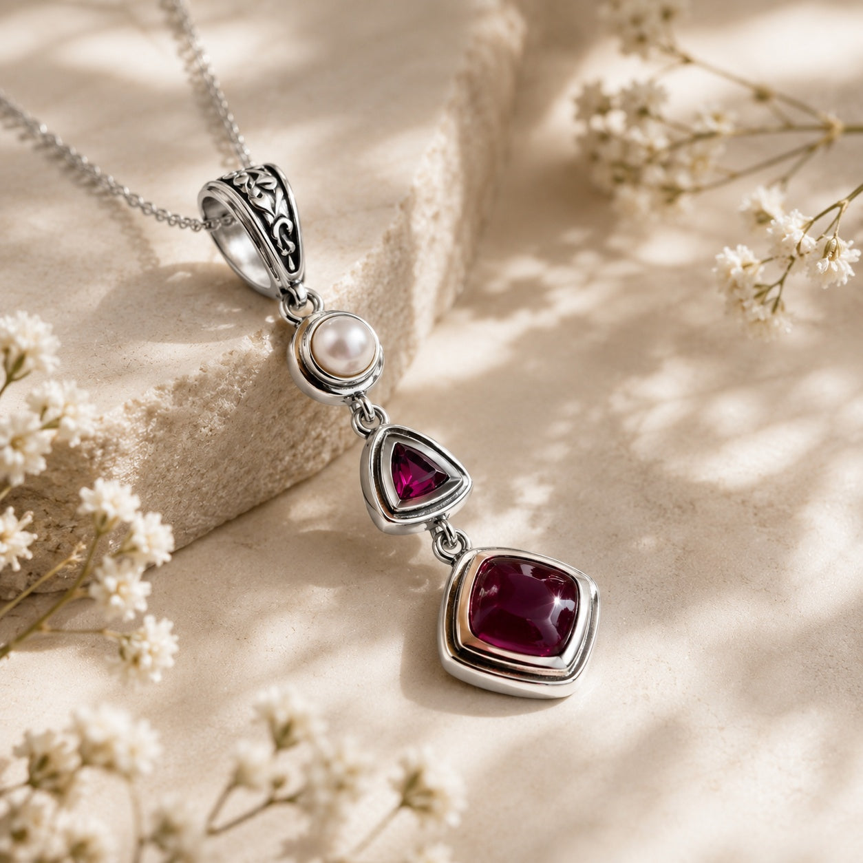 Ruby Pearl Pendant – Vintage Red Gemstone Crystal Jewelry