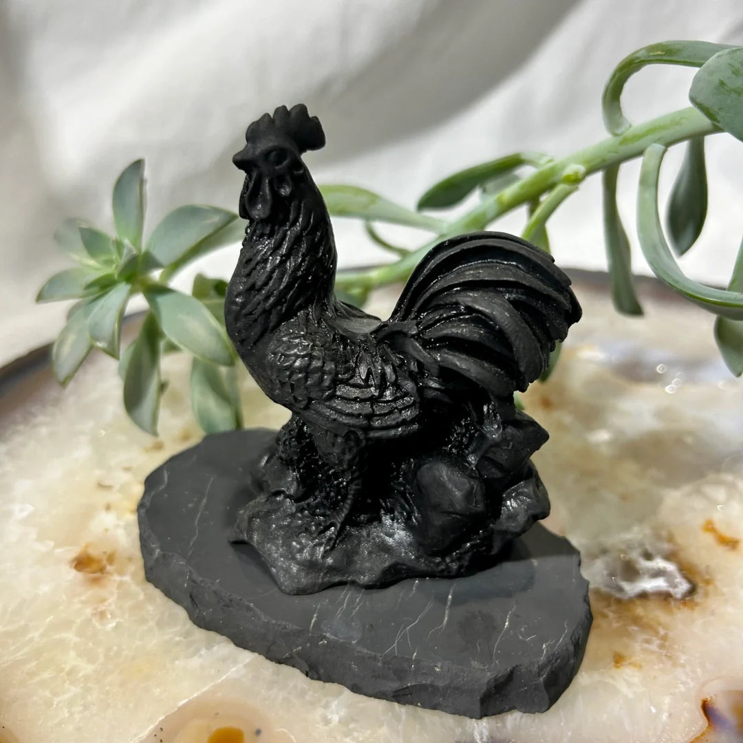 Shungite Rooster Figurine – Guardian of Home & Family Protection